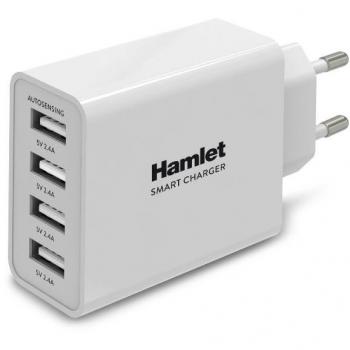 Cargador Universal Hamlet XPWCU425 de 4 Puertos USB, 25W, Blanco para Dispositivos Móviles