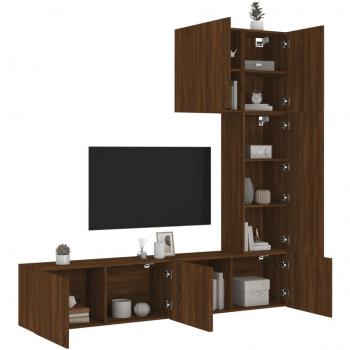 Mueble de TV de pared 5 piezas en madera de ingeniería marrón roble, ideal para salón