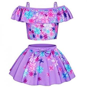 URAQT Disfraz Isabella, Bañador de Dos Pieza para Niñas Cómodo y Suave, Bañador Niña con Volantes, Disfraz Niña para Playa Piscina Natación Nadar Hawai Vacaciones Deporte Acuáticos, Púrpura, 130cm