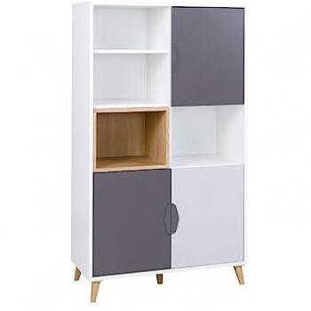 Estantería Toledo G105, Aglomerado Laminado, Con Puertas, 140x80x40cm, Blanco/Grafito/Roble Lefkas