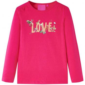 Camiseta Infantil de Manga Larga con Estampado Love en Rosa Brillante Talla 140