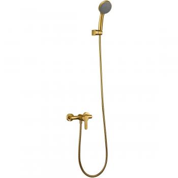 Kit Ducha Monomando Roma Imex - Oro Cepillado, diseño moderno, acabado en oro cepillado, incluye grifo monomando, ducha de mano y soporte