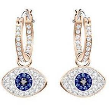 Swarovski Women's Symbolic Evil Eye Hoop Pierced Earrings, Set of Brilliant Blue and White Swarovski Crystal Hoop Earrings with Rose-gold Tone Plating