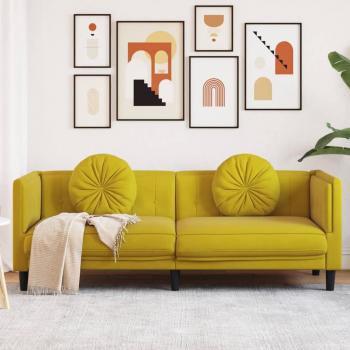Sofá de 3 plazas con cojines de terciopelo amarillo Vidaxl