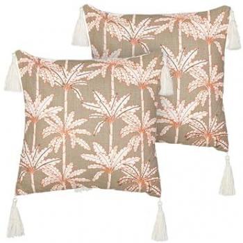 Conjunto de 2 cojines cuadrados multicolor de algodón 45 x 45 cm con motivo de palmeras y relleno de poliéster
