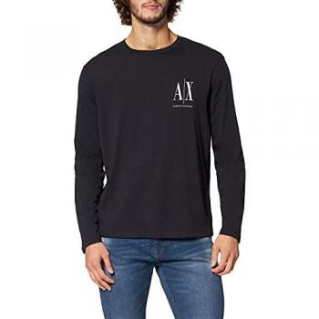 Camiseta de Manga Larga Armani Exchange para Hombre, Negra con Logotipo Estampado, Talla XS
