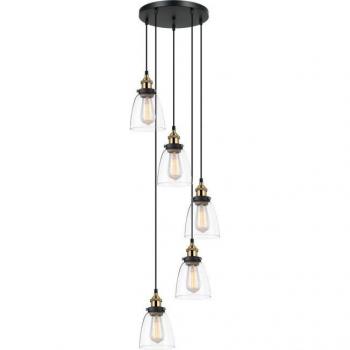 Lámpara colgante industrial y retro Francis Black, dorado - Colgante Industrial y Retro Negro, Dorado 5 Luces con Pantalla Transparente, Regulable E27