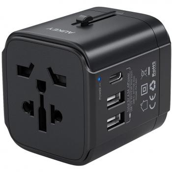 Adaptador de Viaje Universal Aukey PA-TA01 con USB-C y USB-A para 150 Países (UK, USA, EU, AUS)