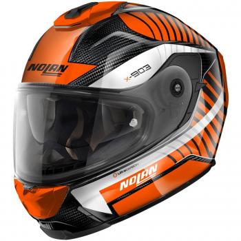 Casco Integral Nolan X-lite X-903 RS Ultra Carbon Naranja - Características: diseño aerodinámico, carcasa de carbono ultraligera, sistema de ventilación avanzado, interior desmontable y lavable, compatible con sistemas de comunicación