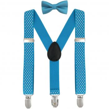 DEBAIJIA Infantil Niños Niñas Conjunto Tirantes y Pajarita Ajustable Elástico Y-Forma 3 Clips Ancho 2.5 cm Con Puntos Accesorio De Pantalón Azul Claro