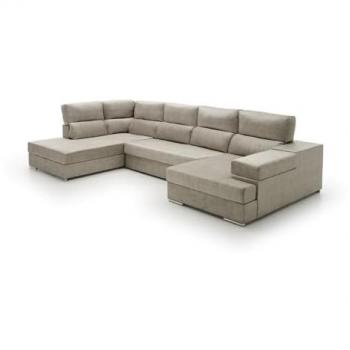 Sofá Gran Chaise Longue Cama Massima Diseño Alta Gama Gris Izquierda 345x200x105