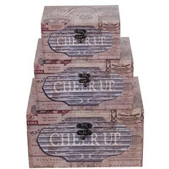 Cajas Vintage Mundo 3 Unidades Marrón de MDF y PVC - Caja Maleta Decoración Vintage 15x20x28 cm