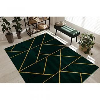 Alfombra Exclusiva Emerald 1012 Glamour Geométrica Mármol Verde Botella/Oro 180x270 cm