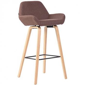 Taburete de Bar Newnan con Estructura de Tela Marrón y Base de Madera Natural (Roble) - 4 Patas, Reposapiés y Respaldo