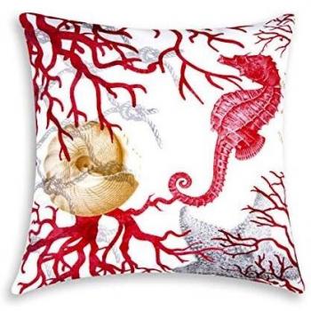 Excelsa Coral Cojín Decorativo, Relleno Incluido, Funda de algodón, Blanco y Rojo, 1 Unidad