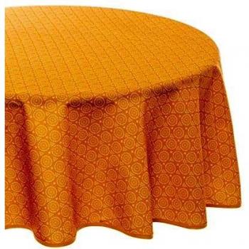 Mantel Antimanchas Redondo Étnico Ocre 180 cm - Fácil de Limpiar
