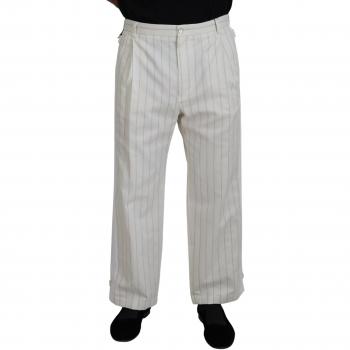 Dolce & Gabbana White Cotton Striped Formal Pants - IT56 | XL, Straight Trousers, male, White, Size: 3XL