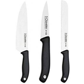 3 Claveles EVO Set de Cuchillos, Acero, 1 cm