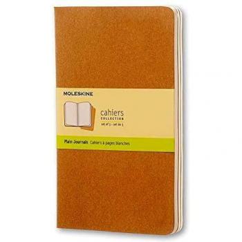 Moleskine Cahier Journal, Set 3 Notebooks with Plain Pages, Cardboard Cover with Visible Cotton Stiching, Colour Kraft Brown, Large 13 x 21 cm, 80 Pages