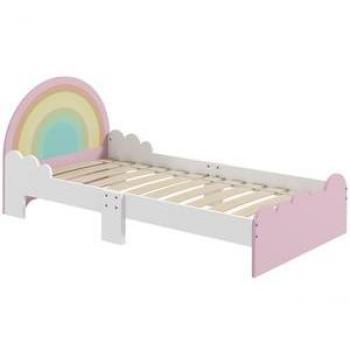 Cama Infantil en Forma de Arcoíris ZONEKIZ para Niños de 3-6 Años, Dimensiones 143x74x66 cm, Madera, Carga Máxima 80 kg, Color Rosa