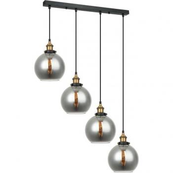 Lámpara colgante industrial y retro Cardena Black, dorado - 4 luces con pantalla ahumada, E27 regulable