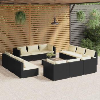 13-Piece Black Poly Rattan Garden Lounge Set with Cushions