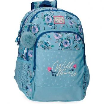 Movom Wild Flowers Mochila Escolar 46 cm con Dos Compartimentos, Fabricada en Poliéster, Color Azul