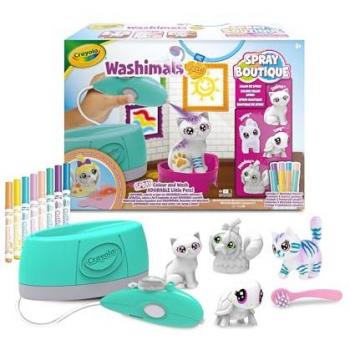 Crayola Washimals Pets Spray Boutique - Set de Actividades Colorear, Lavar y Recolorar con 4 Perritos y Aerógrafo, Ideal para Regalar, Edad Recomendada: a partir de 3 Años