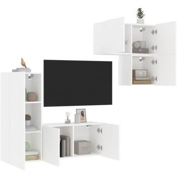 Mueble de TV de Pared 4 Piezas Blanco en Madera de Ingeniería