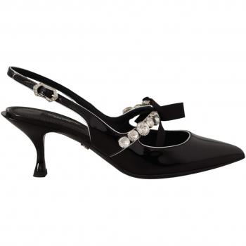 Dolce & Gabbana Black Patent Leather Crystal Slingbacks Shoes - EU37/US6.5