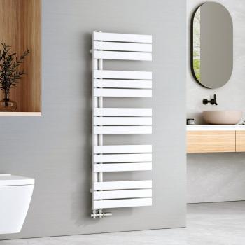Radiador Secador de Toallas Plano de Agua Caliente Emke, 132x50 cm, 661W, Conexión Lateral, Blanco