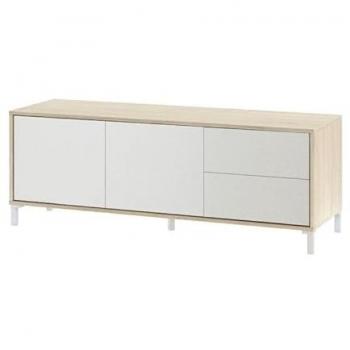 Mueble TV Brooklyn Blanco y Roble 2 Puertas y 2 Cajones 130x47 cm