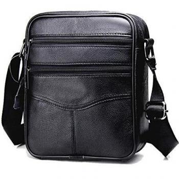 MANNUOSI Shoppers y bolsos de hombro piel autentica Bolsos para hombre vintage Business Bolsos de mano casual Bolsos cruzados multifuncional Bolsos Negro