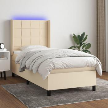 Cama Box Spring con Colchón y Luces LED Tela Crema 80x200 cm
