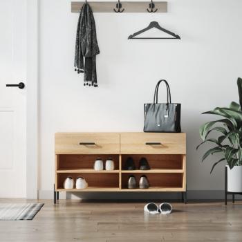 Banco zapatero de madera de ingeniería 102x35x55 cm en color blanco, gris hormigón y gris sonoma