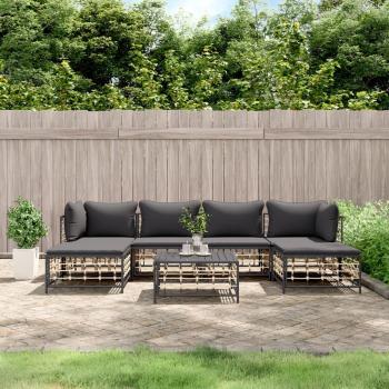 vidaXL 7-Piece Anthracite Poly Rattan Garden Lounge Set with Cushions