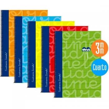 Cuaderno Lamela espiral tapa extradura cuarto 80 hojas 70g cuadrovía 3mm con margen colores surtidos pack de 5