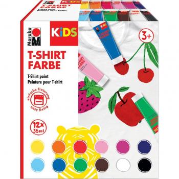 Pintura para camisetas Marabu KiDS, tubo de 36 ml, juego de 12 unidades