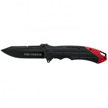 THIRD Navaja asistida K2777RD, Mango de ABS Negro con Detalle Rojo en Aluminio, Hoja de Acero INOX de 9.5 cm Negra. con Clip y Funda de Nylon