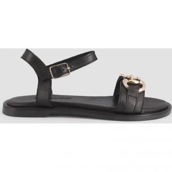 Sandalias planas de mujer de piel en negro