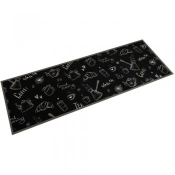 Alfombra de cocina lavable terciopelo negro Morning 60x180 cm