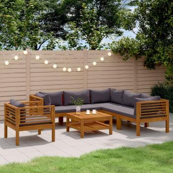 Conjunto de muebles de jardín 7 piezas con cojines de madera maciza de acacia
