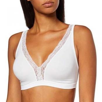 Hanro Cotton Lace Soft Cup BH Sujetador sin Aros, Blanco