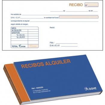 Talonario de Recibos de Alquiler con IVA 1/3 Apaisado Duplicado Dohe