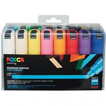 Set de 16 Marcadores POSCA PC-8K con Punta Ancha Biseautée - Colores Variados