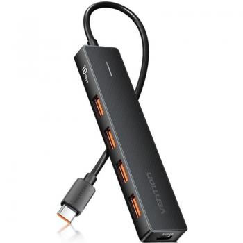 Hub USB 3.2 Vention CHJBB 5 en 1 con 4 puertos USB-A y 1 puerto USB-C, longitud de 15 cm, color negro