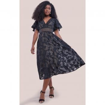 Sparkling Jacquard Lurex A-Line Midi Dress - Black