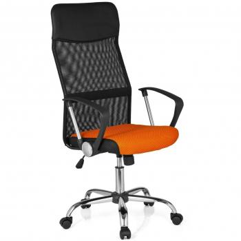hjh OFFICE 685339 Silla de Oficina Orion Net Malla y Piel sintética Negro/Naranja, Silla giratoria con Respaldo Alto en Malla Transpirable, ergonómica