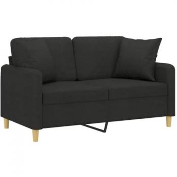 vidaXL 120 cm Black Fabric 2-Seater Sofa with Cushions