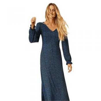 Dorothy Perkins Women's Blue Polka Dot V-Neck Midi Dress - Size 8 UK